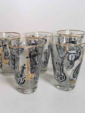 Mid Century Modern 50s Libbey Musical Instrument Barware Glasses